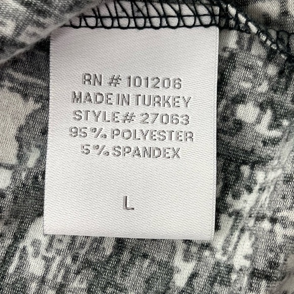 Soft Surroundings Shirt Women Large Black White Print Faux Wrap Side Ruch V-Neck - Picture 10 of 11